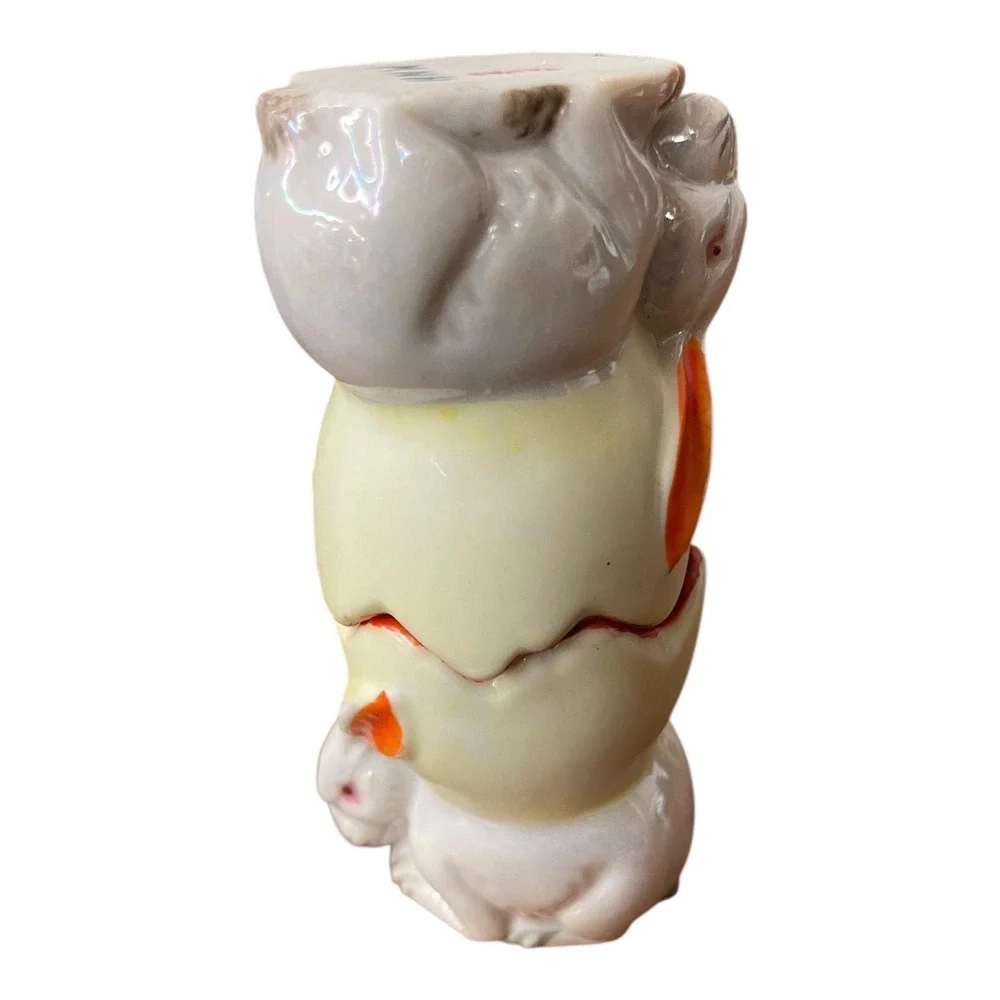 Vintage Japanese Rabbit Salt Cellars Nesting Pair‎ MCM Porcelain Bunny HNW Japan